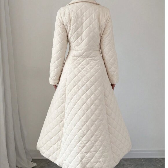 Euro Style Elegant Quilted Button Front Slant Pocket Long Padded Coat - Picture 8 of 11